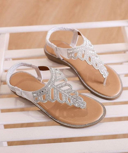 Diy Black Faux Leather Flip Walking Sandals Splicing Zircon
