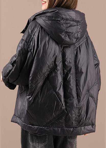 Diy Black Hooded Pockets Winter Duck Down Jackets Long Sleeve