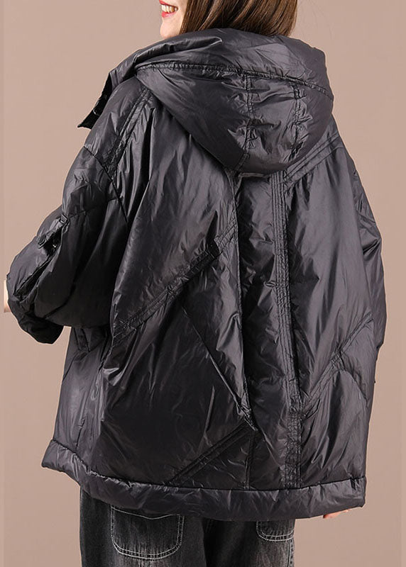 Diy Black Hooded Pockets Winter Duck Down Jackets Long Sleeve