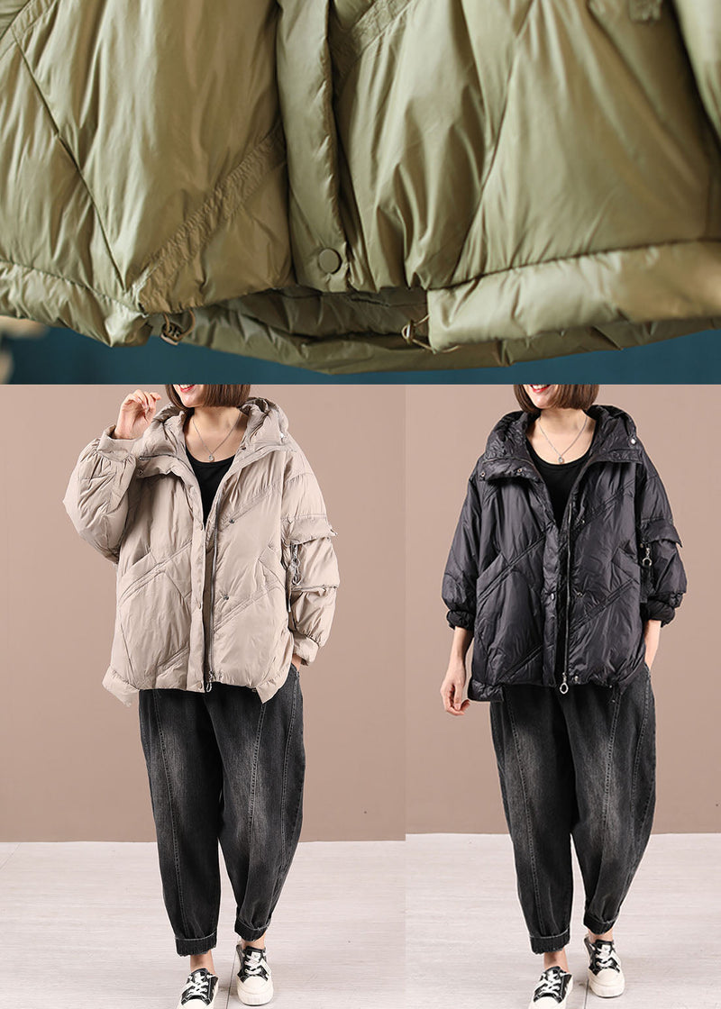 Diy Black Hooded Pockets Winter Duck Down Jackets Long Sleeve