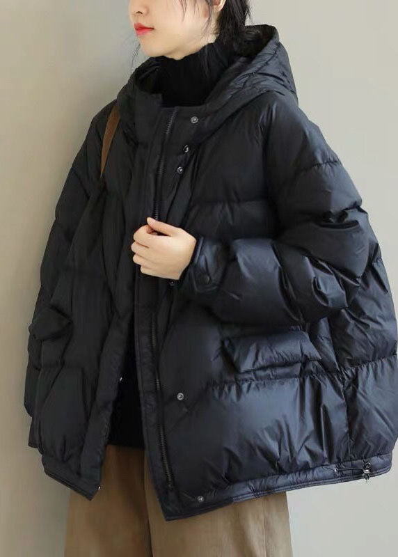 Diy Black Hooded Zip Up Drawstring Duck Down Down Coat Winter