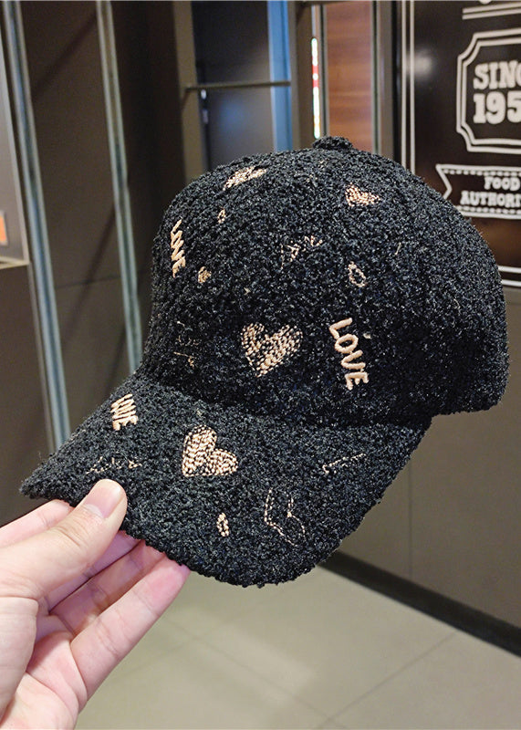 Diy Black Letter Embroidery Woolen Baseball Cap Hat