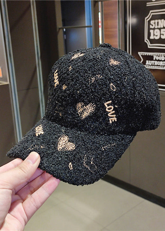 Diy Black Letter Embroidery Woolen Baseball Cap Hat