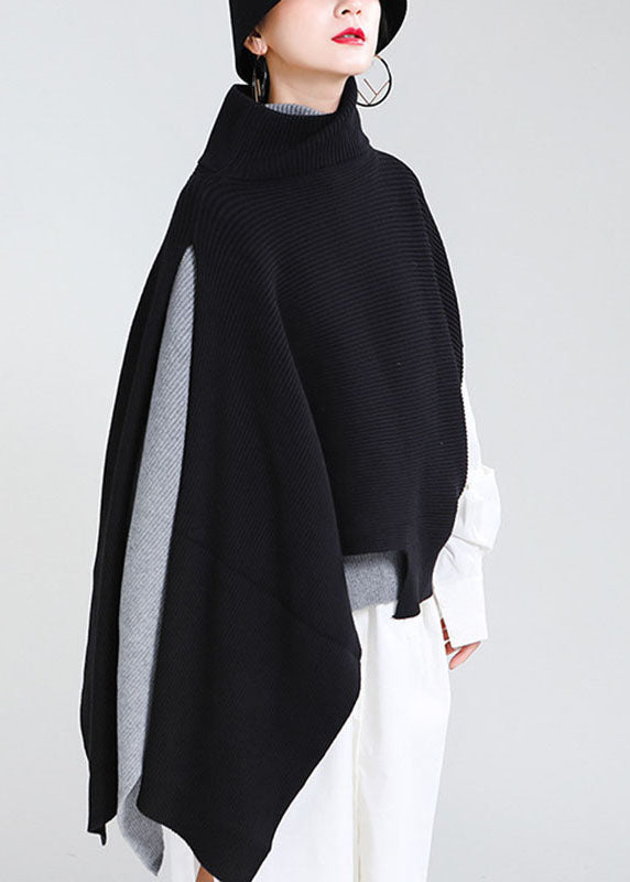 Diy Black Loose Turtleneck Fall Knit Sweater