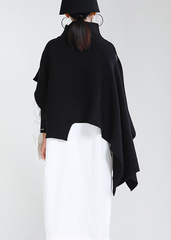 Diy Black Loose Turtleneck Fall Knit Sweater