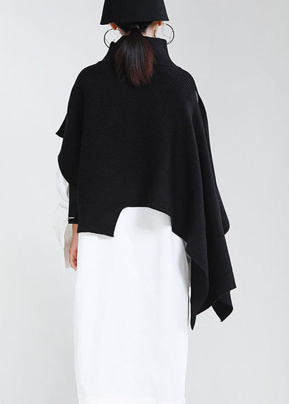 Diy Black Loose Turtleneck Fall Knit Sweater