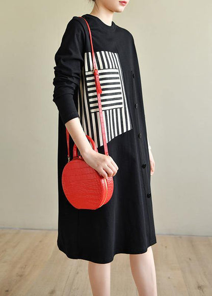 Diy Black O Neck Collar Cotton Pockets Spring Maxi Dresses