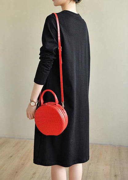 Diy Black O Neck Collar Cotton Pockets Spring Maxi Dresses