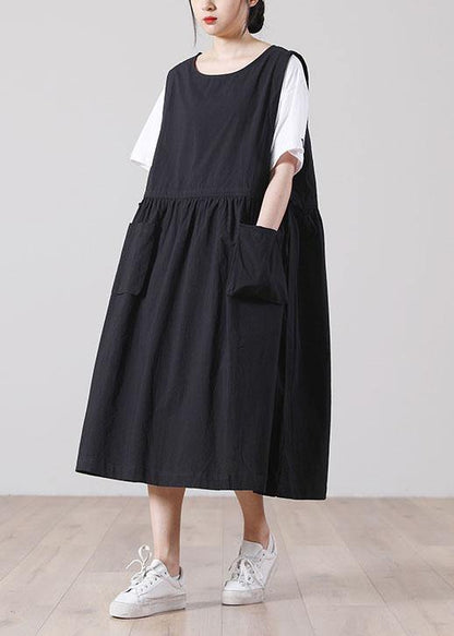 Diy Black O-neck Cotton Summer Mid Dress