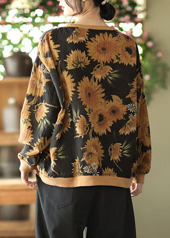 Diy Black O-neck Wrinkled Drawstring Print Pullover Sweatshirt Spring