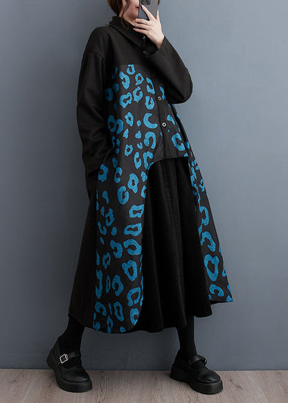 Diy Black Oversized Patchwork Cotton Shirt Dress Fall