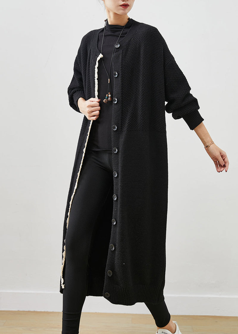 Diy Black Oversized Patchwork Lace Knit Cardigan Spring