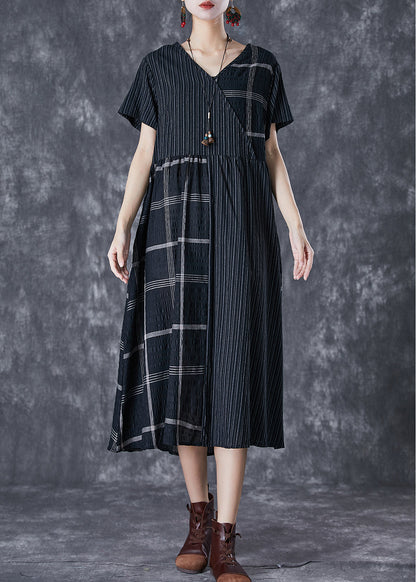Diy Black Oversized Patchwork Linen Long Dress Summer