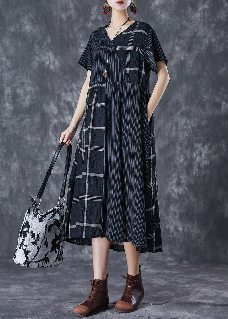 Diy Black Oversized Patchwork Linen Long Dress Summer