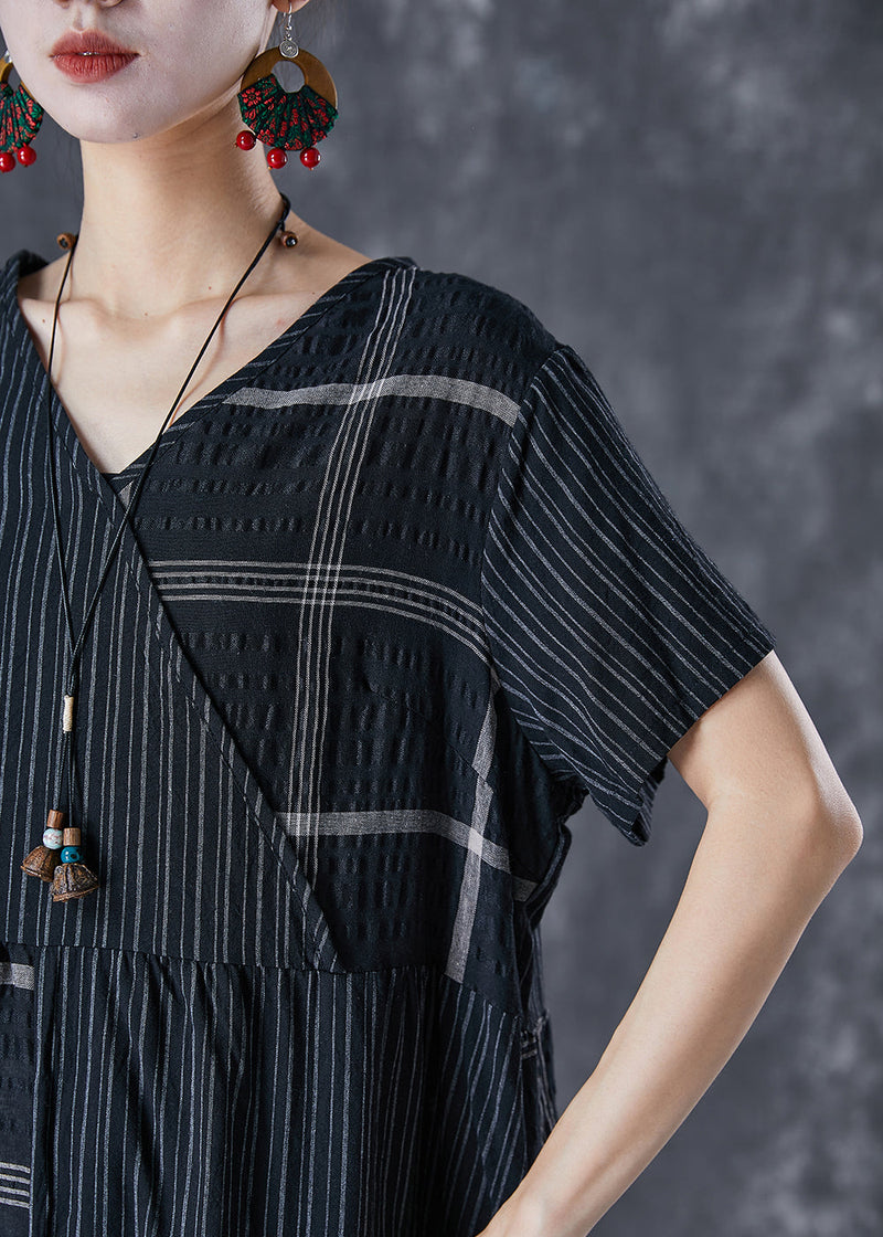 Diy Black Oversized Patchwork Linen Long Dress Summer