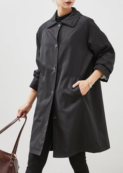 Diy Black Oversized Pockets Cotton Trench Spring