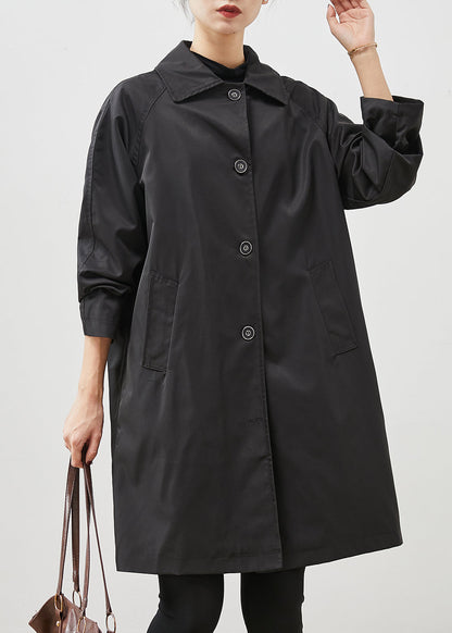 Diy Black Oversized Pockets Cotton Trench Spring