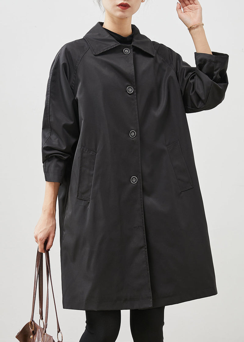 Diy Black Oversized Pockets Cotton Trench Spring