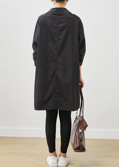 Diy Black Oversized Pockets Cotton Trench Spring