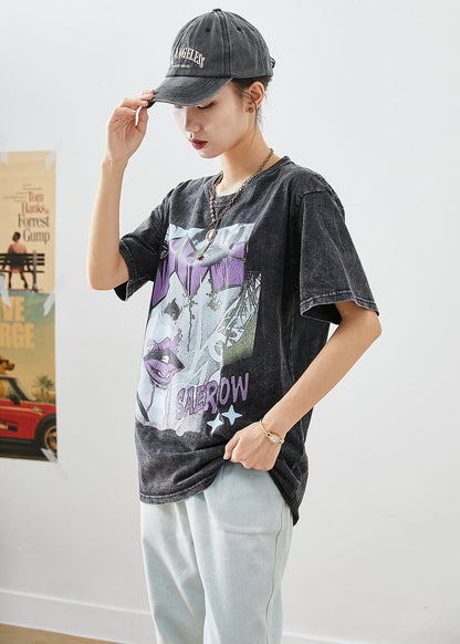 Diy Black Oversized Print Cotton Sweatshirts Tops Summer