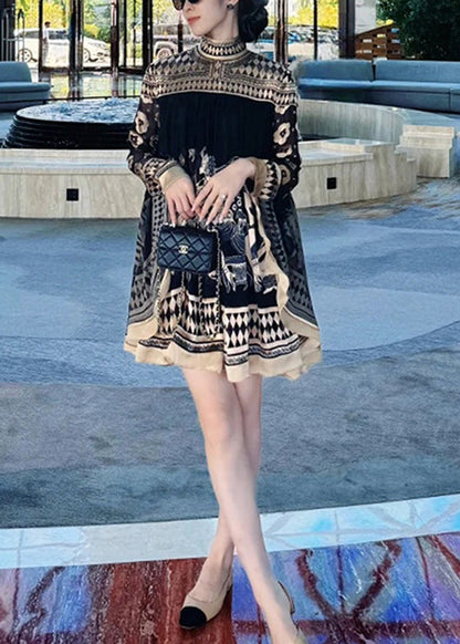 Diy Black Oversized Print Holiday Dress Batwing Sleeve