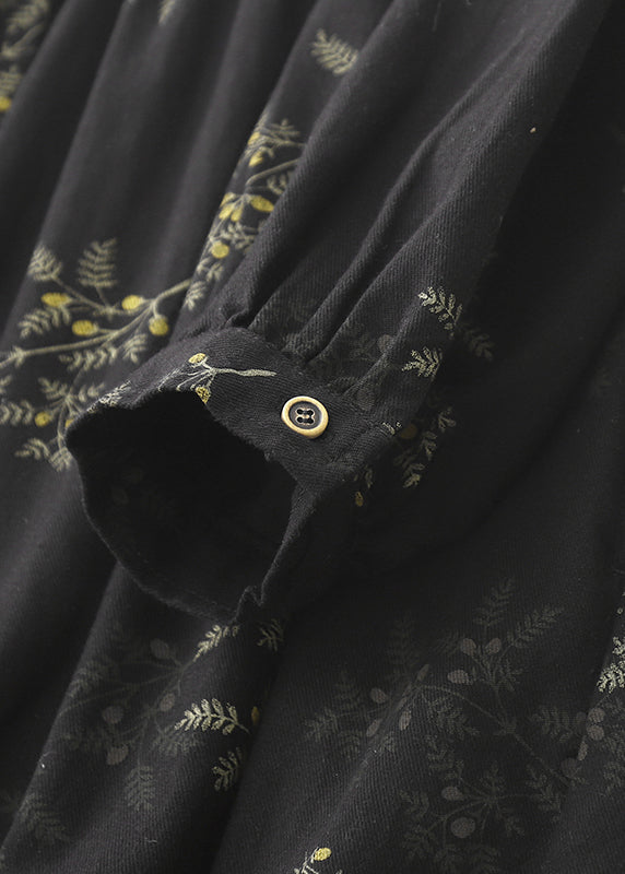 Diy Black Oversized Print Linen Maxi Dresses Spring