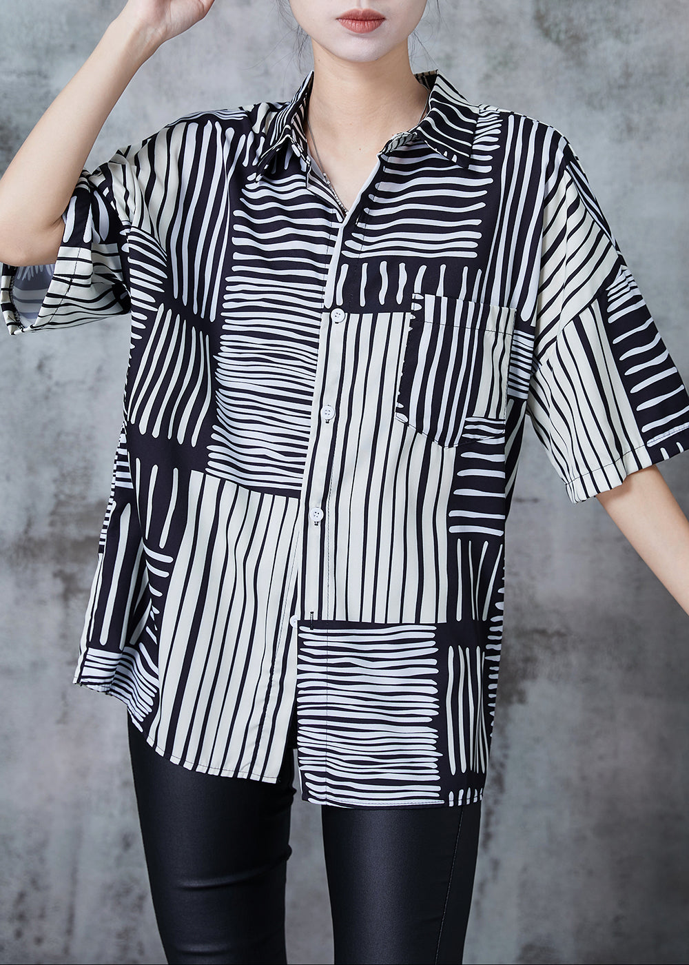 Diy Black Oversized Striped Chiffon Blouses Summer