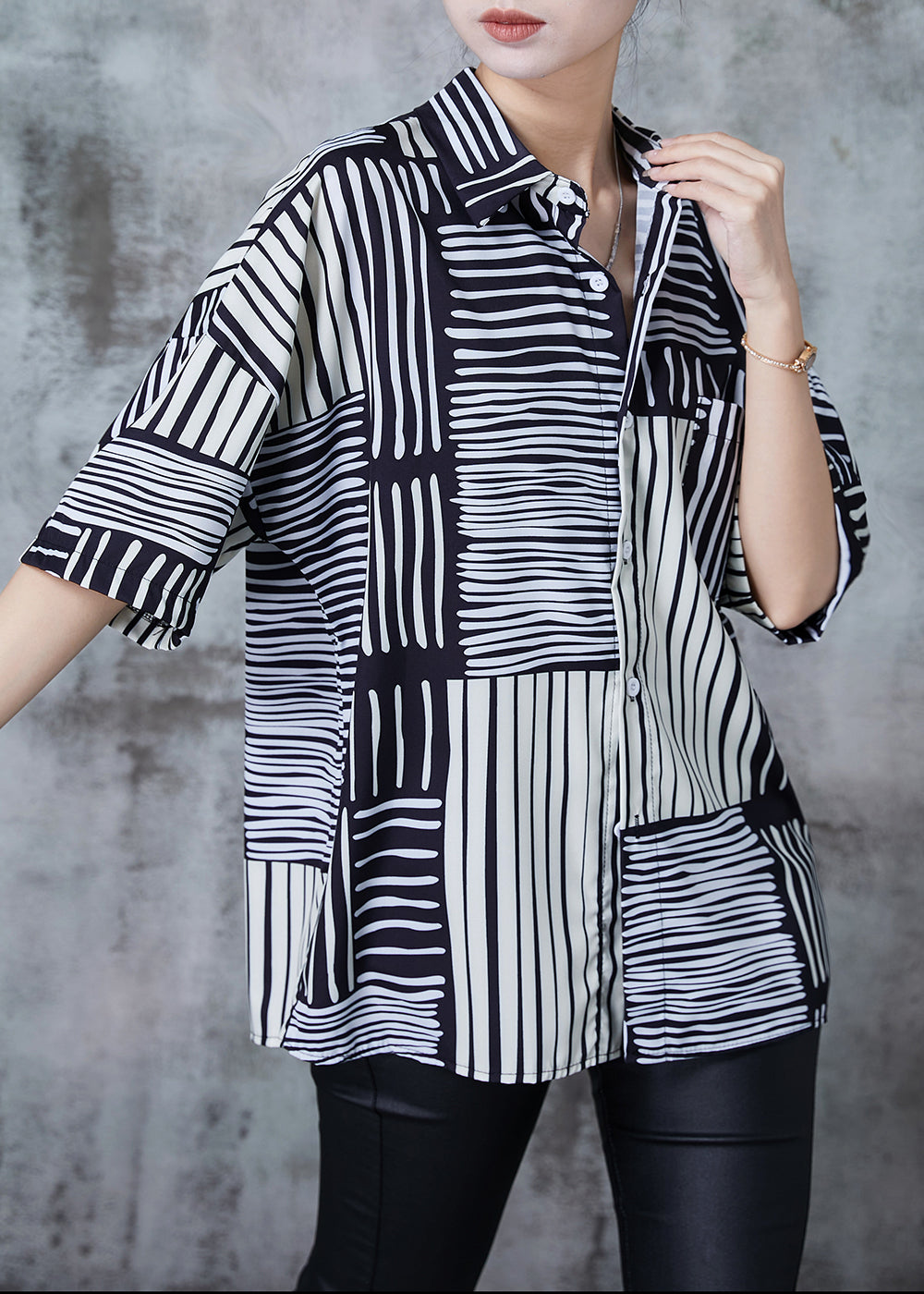 Diy Black Oversized Striped Chiffon Blouses Summer