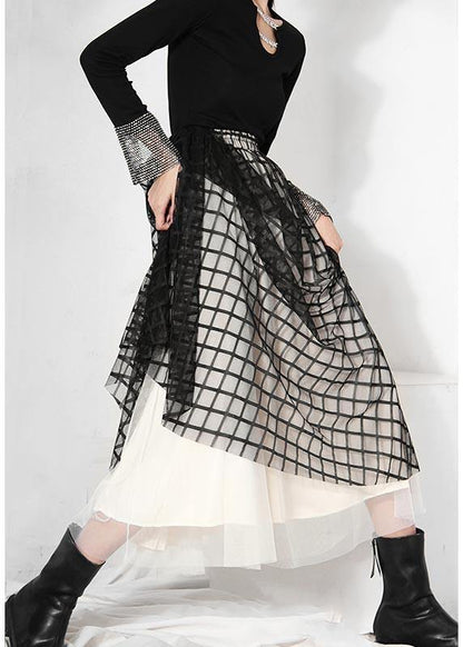 Diy Black Plaid Patchwork Pleated Summer Skirt