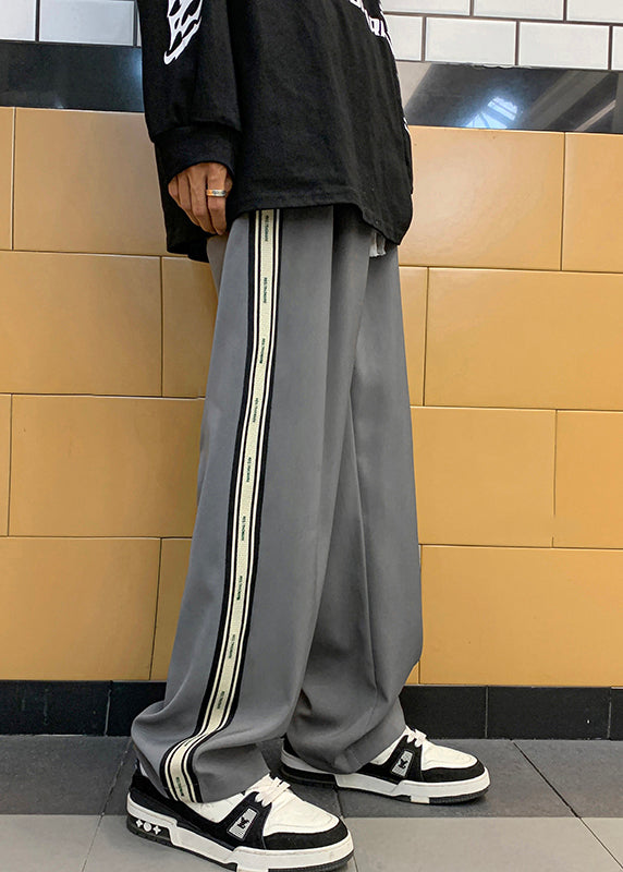Diy Black Pockets Graphic Elastic Waist Cotton Pants Fall