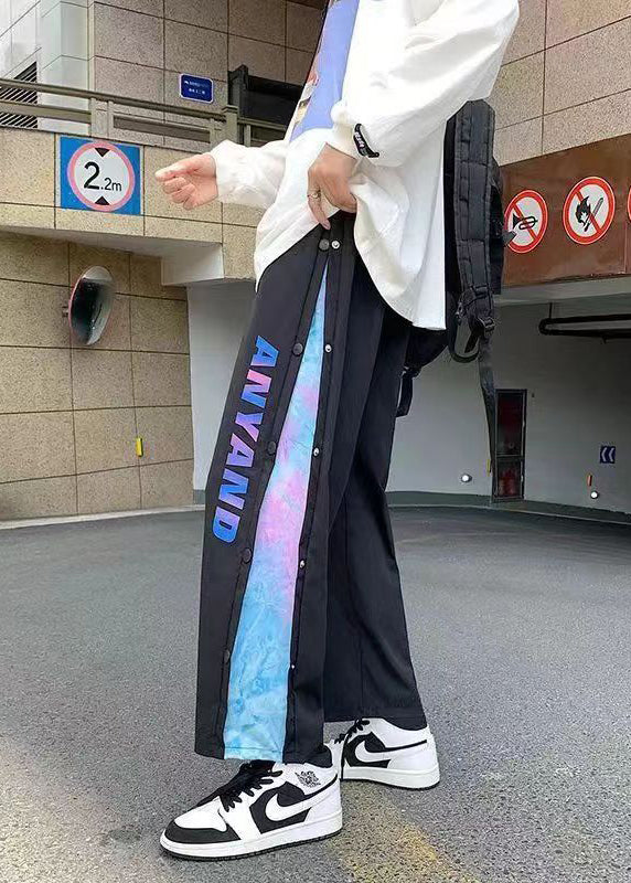 Diy Black Pockets Graphic Patchwork Cotton Pants Summer