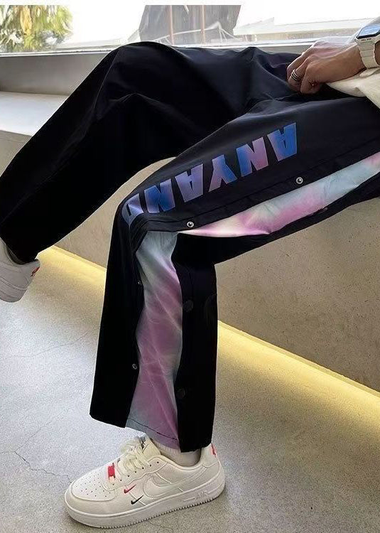 Diy Black Pockets Graphic Patchwork Cotton Pants Summer