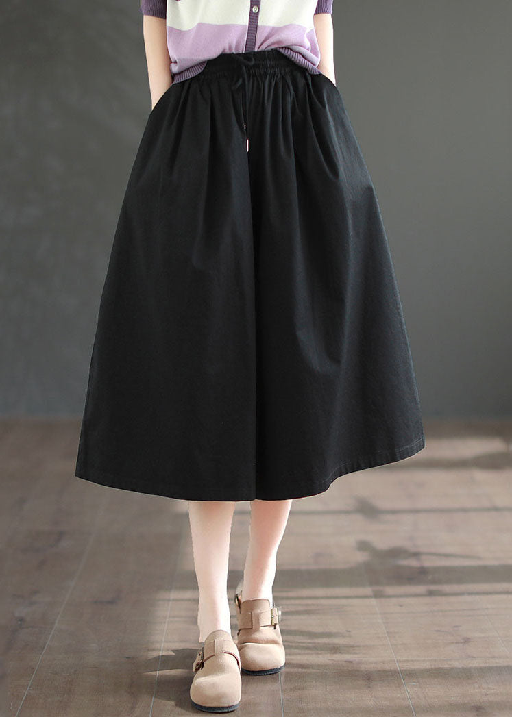 Diy Black Pockets Patchwork Cotton Wide Leg Crop Pants Summer