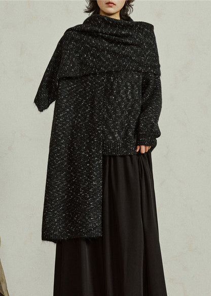Diy Black Print Thick Woolen Scarf and Sweater Two-way Wear Fall
