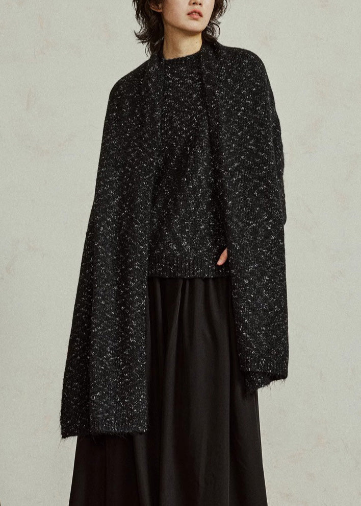 Diy Black Print Thick Woolen Scarf and Sweater Two-way Wear Fall