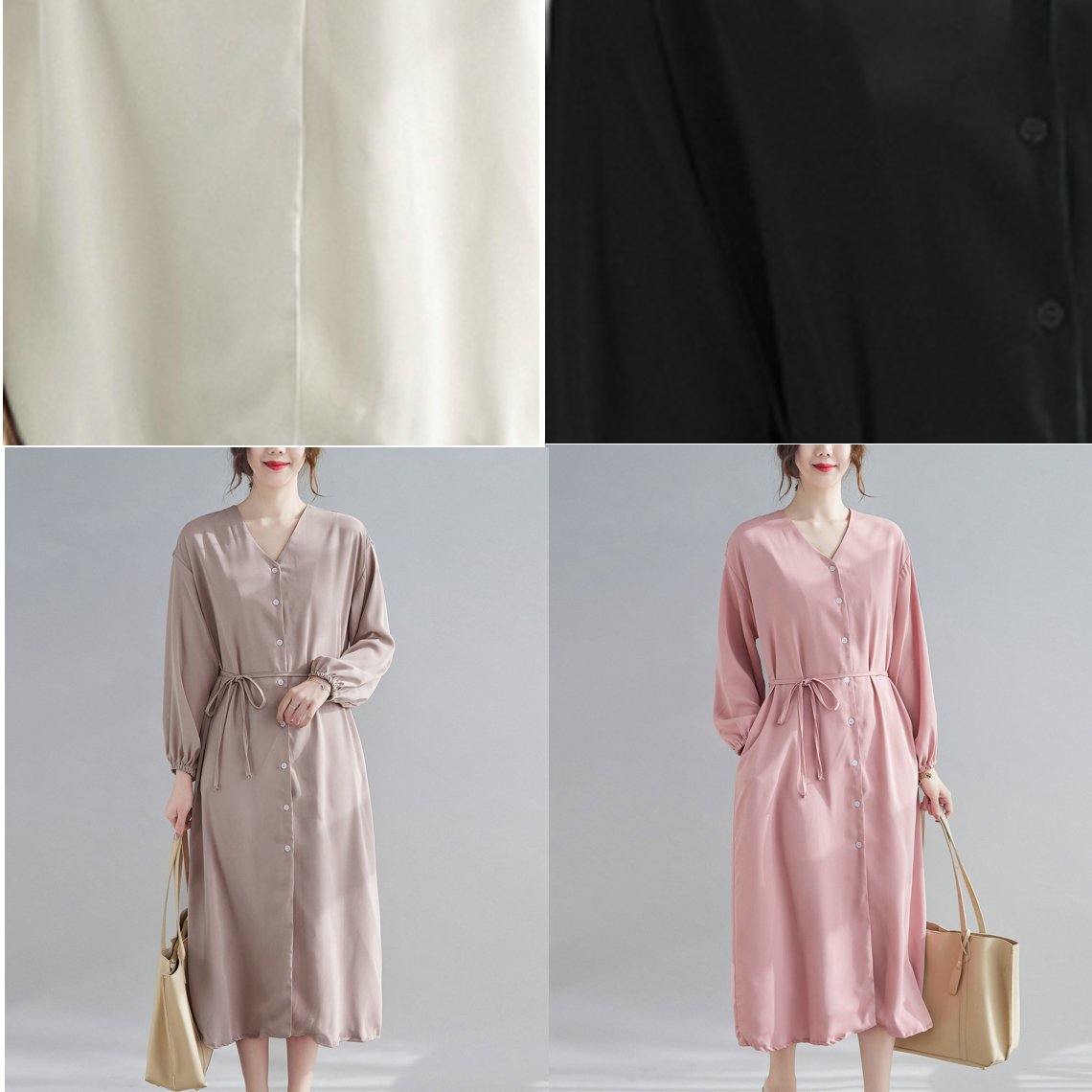 Diy Black Quilting Clothes V Neck Drawstring Robes Spring Dress