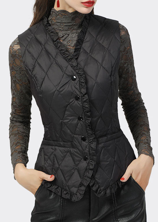 Diy Black Ruffled Button Duck Down Winter Down Vest