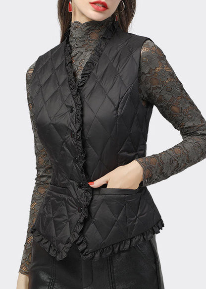 Diy Black Ruffled Button Duck Down Winter Down Vest