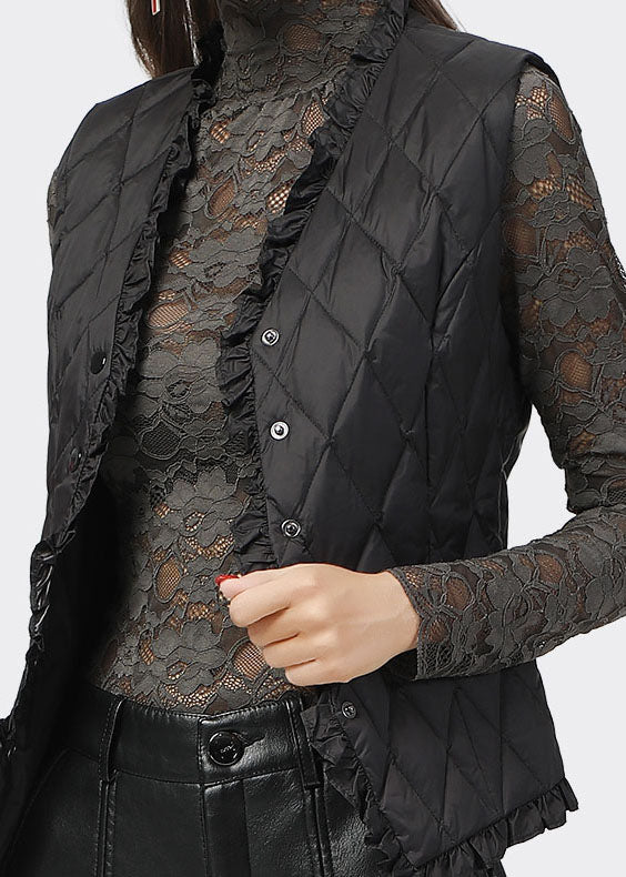 Diy Black Ruffled Button Duck Down Winter Down Vest