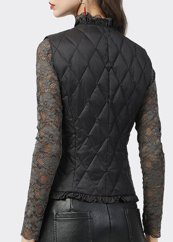Diy Black Ruffled Button Duck Down Winter Down Vest