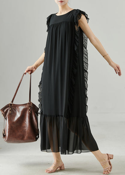 Diy Black Ruffled Tie Waist Chiffon Robe Dresses Summer
