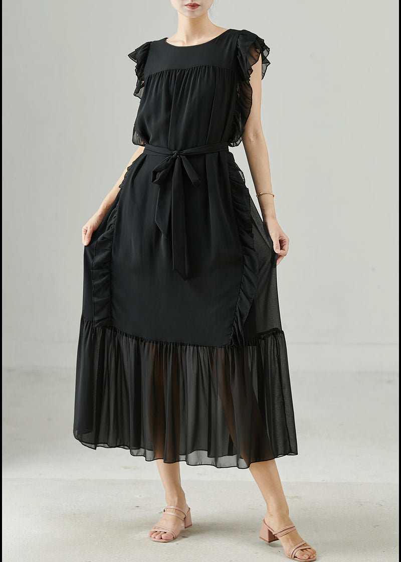 Diy Black Ruffled Tie Waist Chiffon Robe Dresses Summer