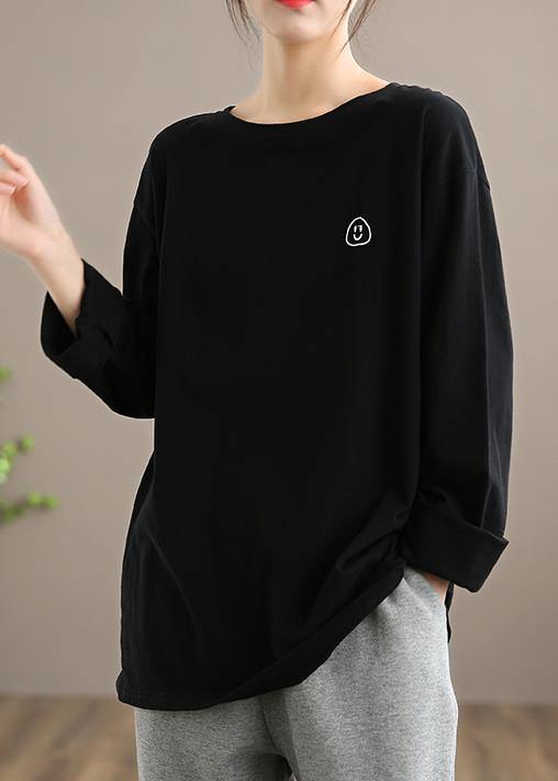 DIY Black Smiling Face Tunic Top O Neck Box Spring Top