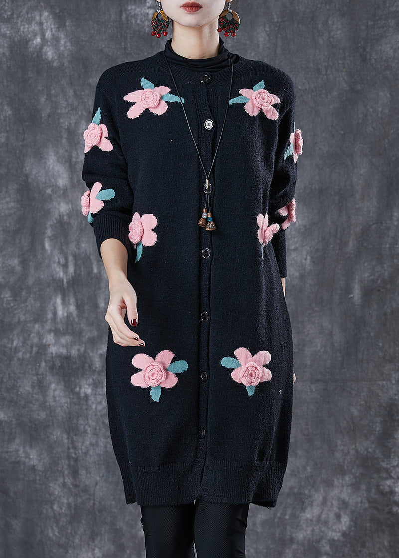 Diy Black Stereoscopic Knit Cardigan Spring