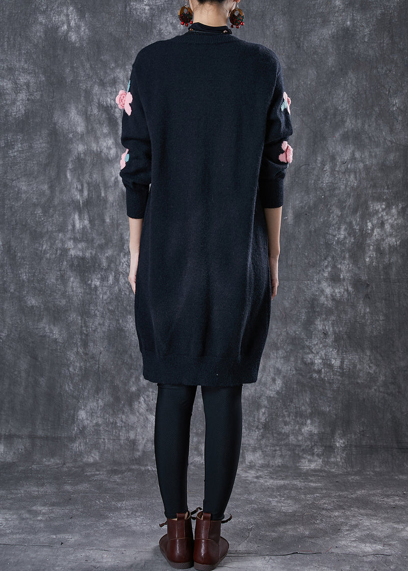 Diy Black Stereoscopic Knit Cardigan Spring