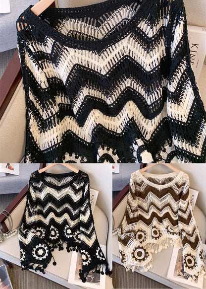 Diy Black Tasseled Striped Knit Upf 50+ Tops Fall