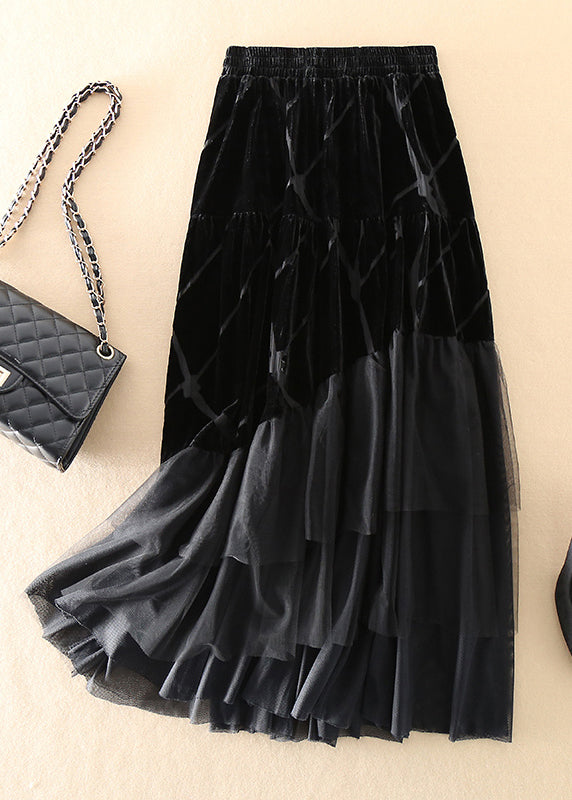 Diy Red Tulle Patchwork Silk Velour Skirt Spring