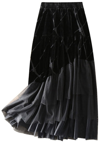 Diy Red Tulle Patchwork Silk Velour Skirt Spring