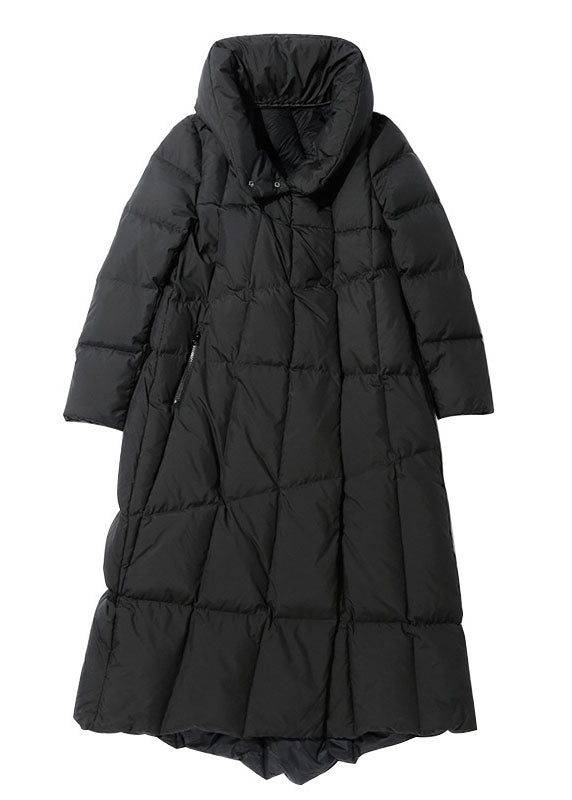 Diy Black Turtleneck Button Asymmetrical Winter Duck Down Coat
