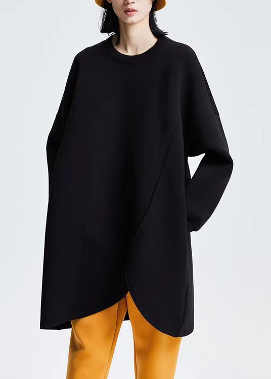 Diy Black Cotton Blouse Asymmetrical Design Dresses Loose Shirts